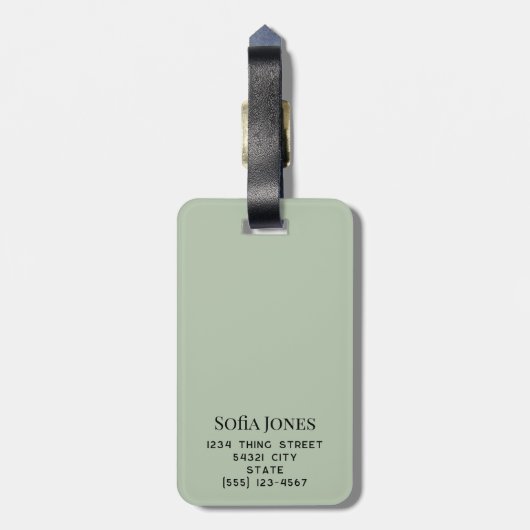 Gepersonaliseerde Moderne Sage Groene Monogram Pas Bagagelabel (Achterkant verticaal)