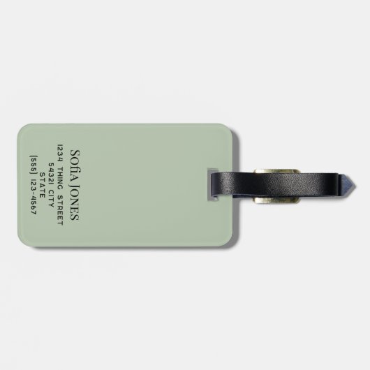 Gepersonaliseerde Moderne Sage Groene Monogram Pas Bagagelabel (Achterkant horizontaal)