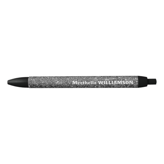 Gepersonaliseerde moderne Sparkly Silver GLITTER Zwarte Inkt Pen (Voorkant)