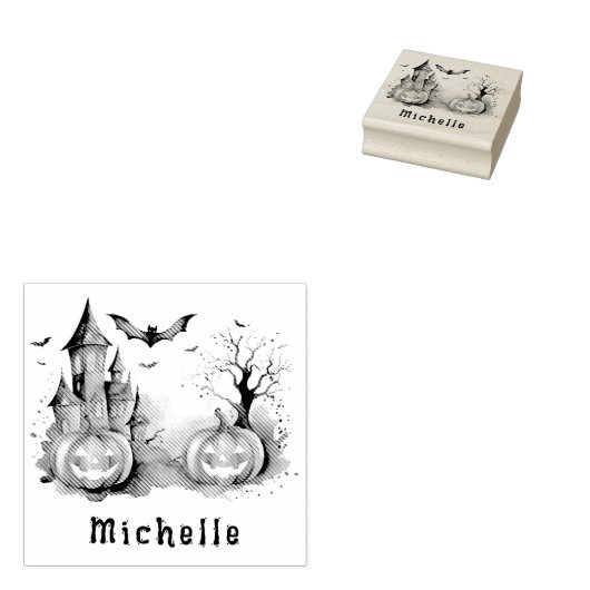 Gepersonaliseerde moderne Spooky Pumpkin Haunted H Rubberstempel (Gestempeld)