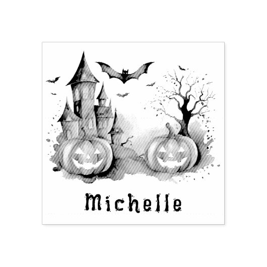 Gepersonaliseerde moderne Spooky Pumpkin Haunted H Rubberstempel (Afrduk)
