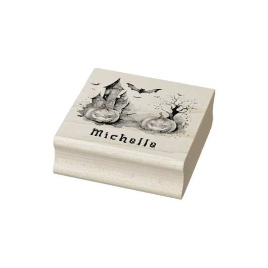 Gepersonaliseerde moderne Spooky Pumpkin Haunted H Rubberstempel (Stempel)