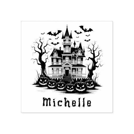 Gepersonaliseerde moderne Spooky Pumpkin Haunted H Rubberstempel (Afrduk)