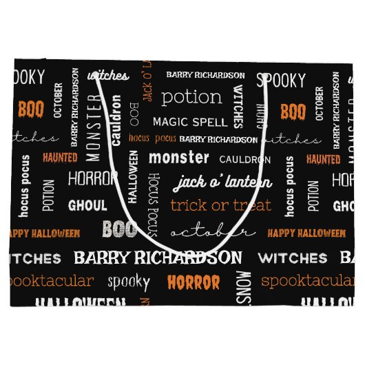 Gepersonaliseerde moderne typografie Halloween Groot Cadeauzakje (Achterkant)