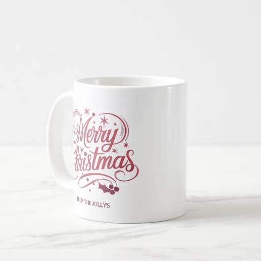 Gepersonaliseerde moderne vrolijke kerstscript koffiemok (Voorkant links)