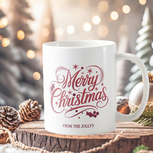 Gepersonaliseerde moderne vrolijke kerstscript koffiemok