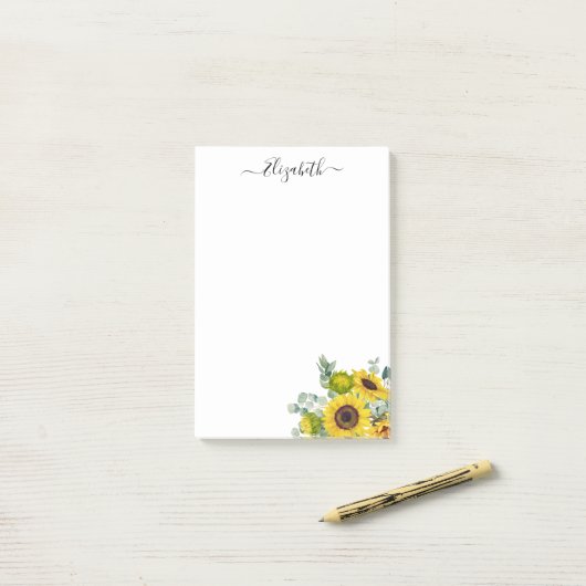 Gepersonaliseerde moderne Waterverf - Gele zonnebl Post-it® Notes (Op bureau)