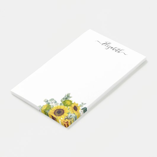 Gepersonaliseerde moderne Waterverf - Gele zonnebl Post-it® Notes (Schuin)
