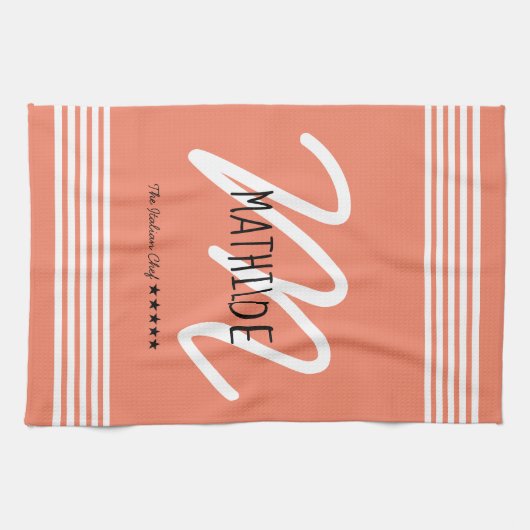 Gepersonaliseerde moderne witte elegante monogram  theedoek (Horizontaal)