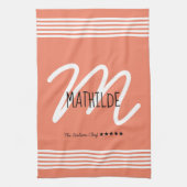 Gepersonaliseerde moderne witte elegante monogram  theedoek (Verticaal)