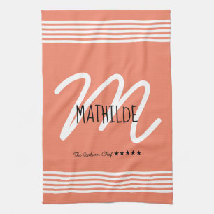 Gepersonaliseerde moderne witte elegante monogram  theedoek