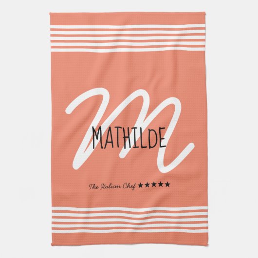 Gepersonaliseerde moderne witte elegante monogram  theedoek (Verticaal)