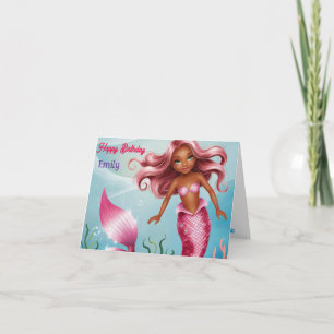 Gepersonaliseerde Moderne Zeemeermin roze bloemenv Kaart