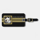 Gepersonaliseerde moderne zwart en gouden schaatse bagagelabel (Voorkant horizontaal)