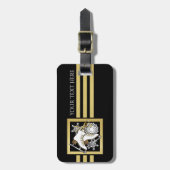 Gepersonaliseerde moderne zwart en gouden schaatse bagagelabel (Voorkant verticaal)