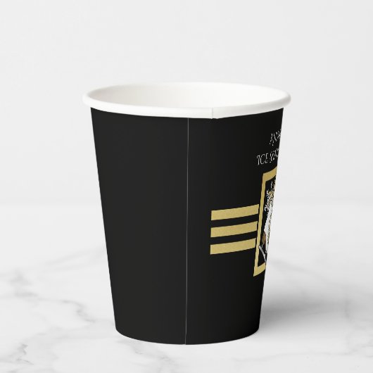 Gepersonaliseerde moderne zwart en gouden schaatse papieren bekers (Rechts)