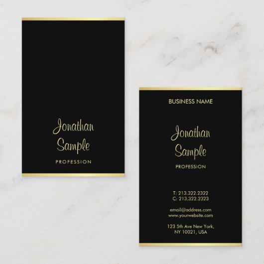 Gepersonaliseerde Moderne Zwart Goud Koel Handgesc Visitekaartje (Voorkant / Achterkant)