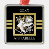 Gepersonaliseerde moderne zwart gouden glitter sch metalen ornament (Voorkant)