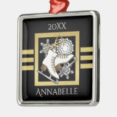 Gepersonaliseerde moderne zwart gouden glitter sch metalen ornament (Links)