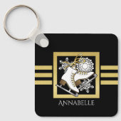Gepersonaliseerde moderne zwart gouden glitter sch sleutelhanger (Voorkant)