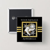 Gepersonaliseerde moderne zwart gouden glitter sch vierkante button 5,1 cm (Voorkant /achterkant)