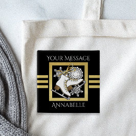 Gepersonaliseerde moderne zwart gouden glitter sch vierkante button 5,1 cm