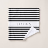 Gepersonaliseerde moderne zwart-witte strepen bad handdoek (Wasdoekje)