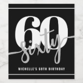 Gepersonaliseerde moderne zwarte 60e verjaardagsfe wijn etiket (Enkel label)