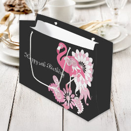 Gepersonaliseerde moderne zwarte roze flamingo ver groot cadeauzakje