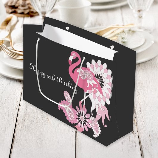Gepersonaliseerde moderne zwarte roze flamingo ver groot cadeauzakje