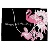 Gepersonaliseerde moderne zwarte roze flamingo ver groot cadeauzakje (Achterkant)