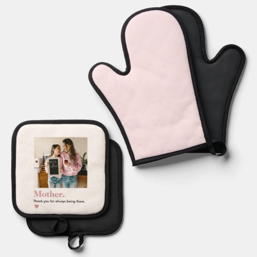 Gepersonaliseerde moeder Dank u foto Ovenwant & Pannenlap Set (Voorkant / Achterkant)