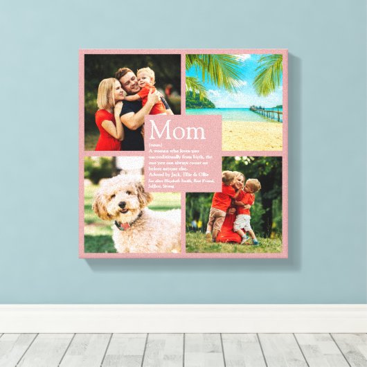 Gepersonaliseerde Moeder Definitie 4 Foto's Blush  Canvas Afdruk (Insitu (Houten vloer))