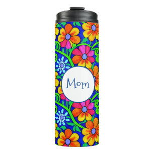 Gepersonaliseerde Moeder  Kleurrijke Bloemen Thermosbeker