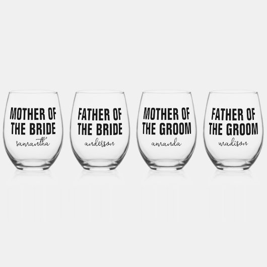 Gepersonaliseerde moeder vader bruid bruidegom bru wijnglas zonder voet (Voorkant)