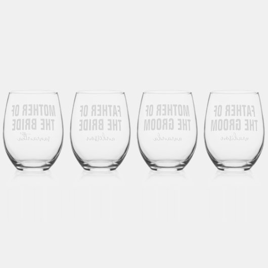 Gepersonaliseerde moeder vader bruid bruidegom bru wijnglas zonder voet (Achterkant)