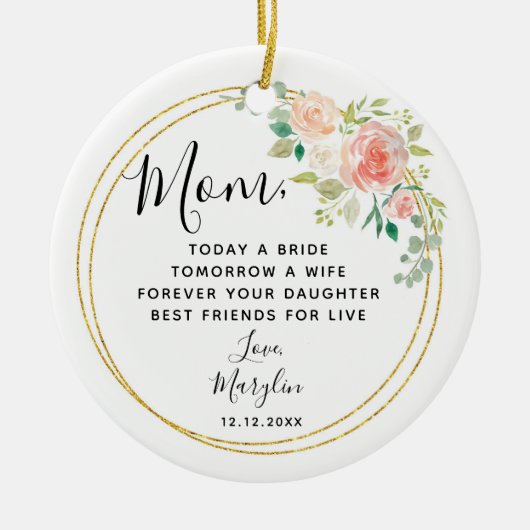 Gepersonaliseerde moeder van de Bride Floral Gift Keramisch Ornament (Voorkant)