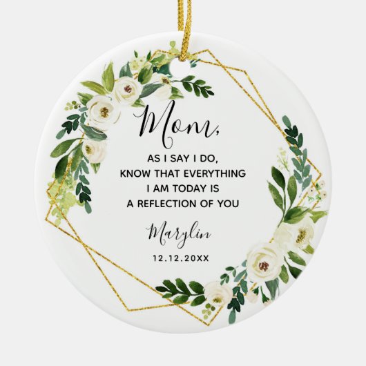 Gepersonaliseerde moeder van de Bride Floral Gift Keramisch Ornament (Voorkant)