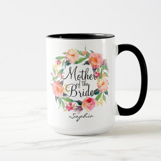 Gepersonaliseerde moeder van de Bride Floral Wreat Mok (Rechts)