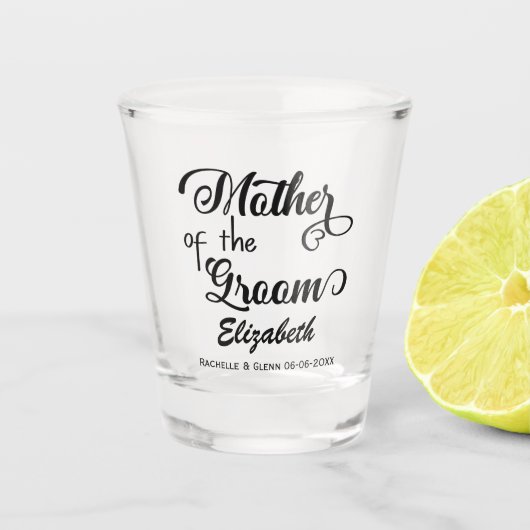 Gepersonaliseerde Moeder van de Bruidegom bruiloft Shot Glas (Voorkant)