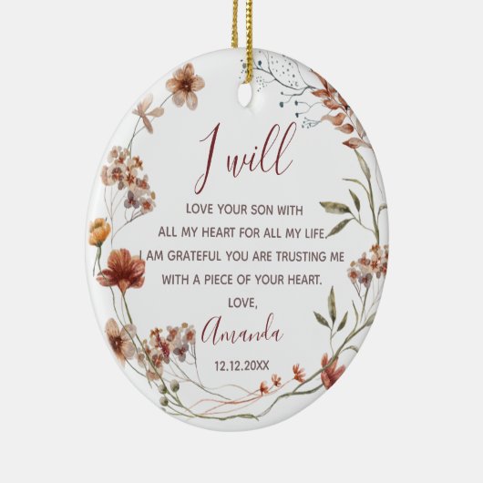 Gepersonaliseerde moeder van de Groom Boho Wildblo Keramisch Ornament (Rechts)