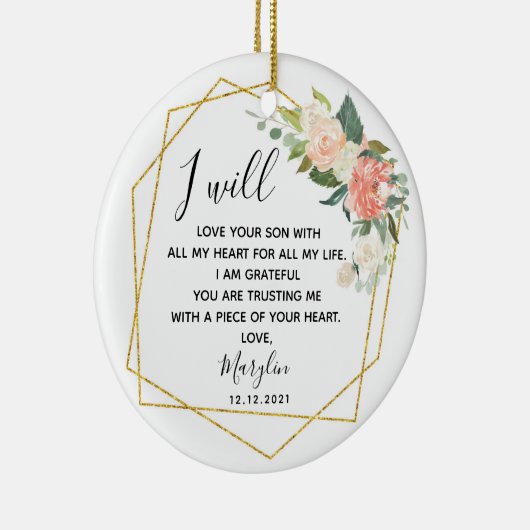 Gepersonaliseerde moeder van de groom Floral Gift Keramisch Ornament (Rechts)