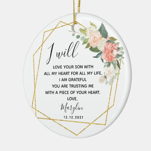 Gepersonaliseerde moeder van de groom Floral Gift Keramisch Ornament (Links)