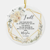 Gepersonaliseerde moeder van de groom Geometric Fl Keramisch Ornament (Voorkant)