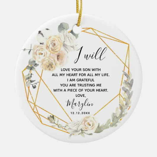 Gepersonaliseerde moeder van de groom Geometric Fl Keramisch Ornament (Voorkant)