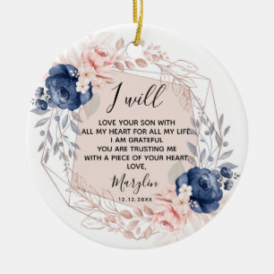 Gepersonaliseerde moeder van de Groom Peach en Blu Keramisch Ornament