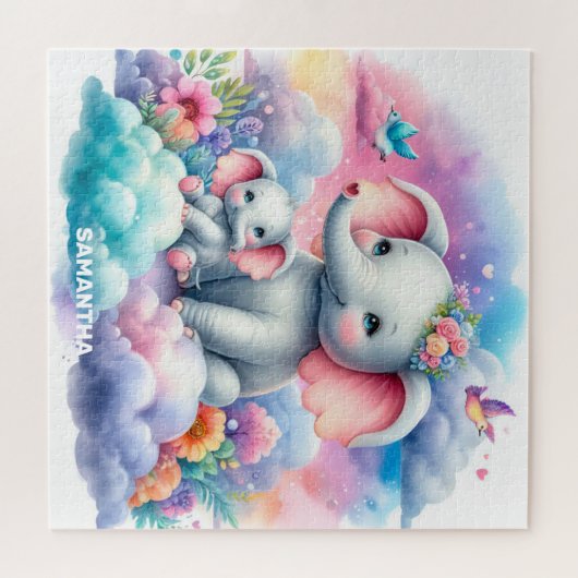 Gepersonaliseerde moederdag cadeau met olifant bab legpuzzel (Horizontaal)