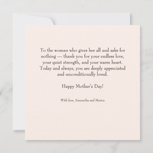 Gepersonaliseerde Moederdag Flat Wenskaart Kaart (Achterkant)