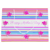 Gepersonaliseerde Moederdag Floral Stripe Gift Bag Groot Cadeauzakje (Voorkant)