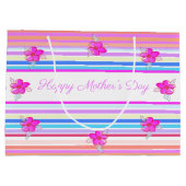 Gepersonaliseerde Moederdag Floral Stripe Gift Bag Groot Cadeauzakje (Achterkant)